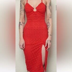 Fashion Brand Company sheer red lace septum dress